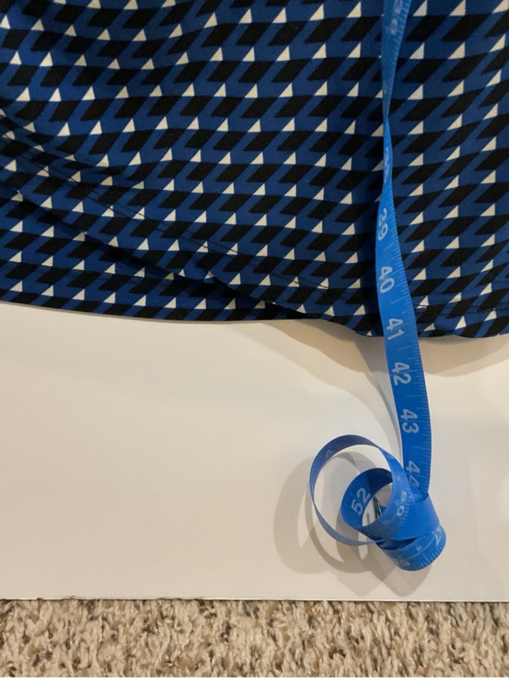 Dress Barn Blue and White Geometric Ruched Midi Dress - Picture 6 of 8